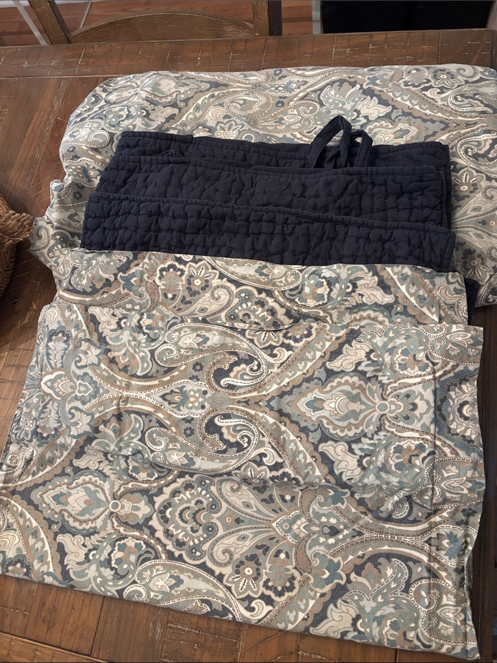 Pottery Barn Paisley Duvet Cover Set with Navy Quilted Accent